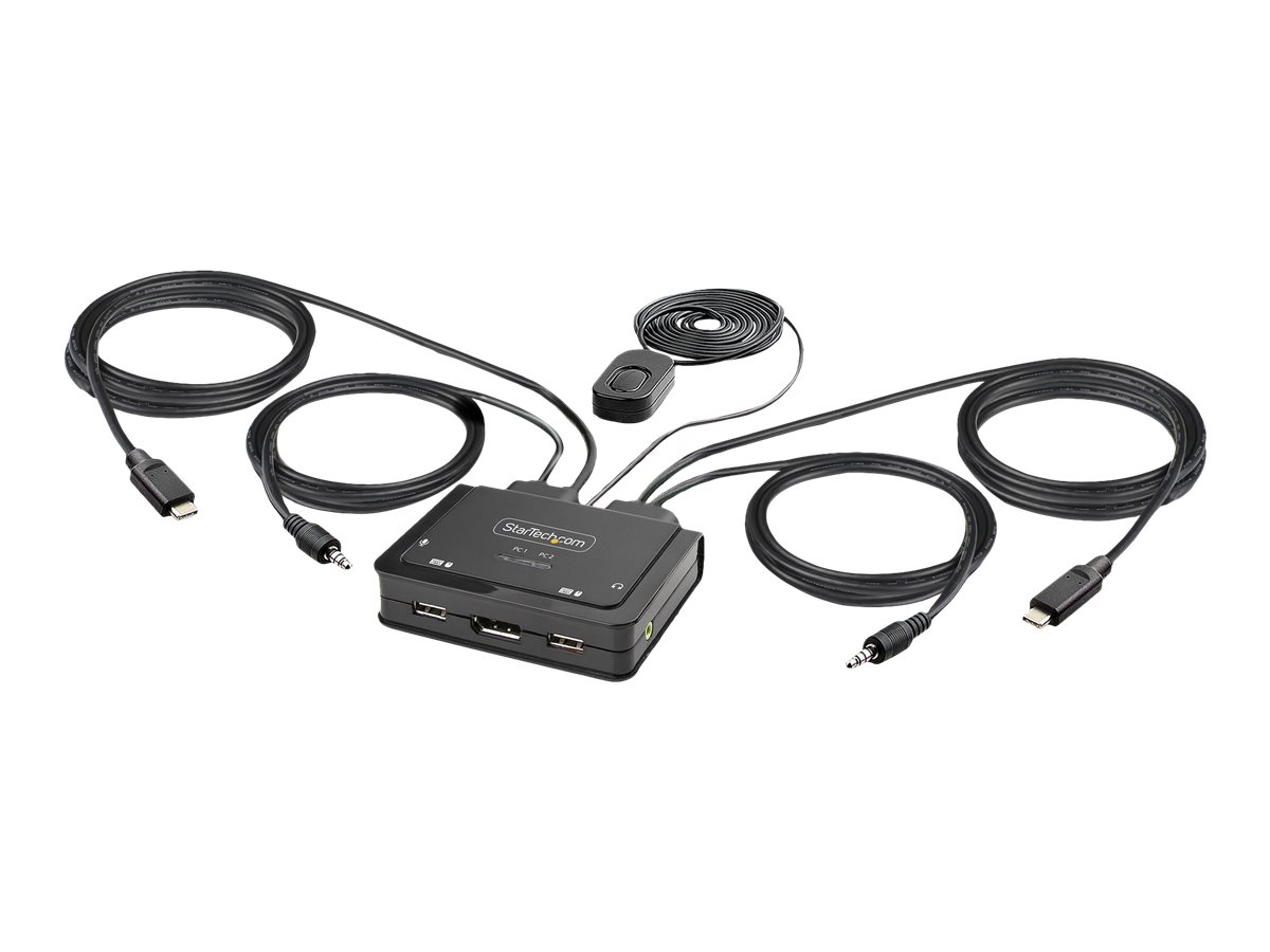StarTech.com 2-Port USB-C Cable KVM Switch 4K 60Hz DisplayPort Output Compact KVM with 4ft1.2m USB Type-CAudio Integrated Cables Bus Powered - Remote Push-ButtonHotkey Switching (C2-D46-UC2-CBL-KVM)