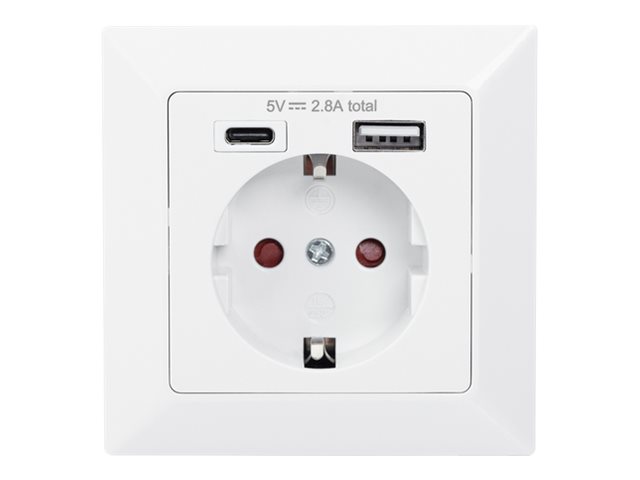 DIGITUS Sicherheits-Steckdose für Unterputzmontage mit 1 x USB Type-C,  1 x USB A