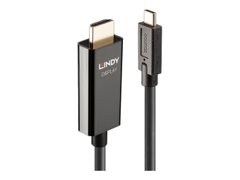 Lindy Adapterkabel - 24 pin USB-C männlich zu HDMI männlich - 10 m - abgeschirmt - Schwarz - rund, aktiver Chip, unterstützt 4K 60 Hz (4096 x 2160)