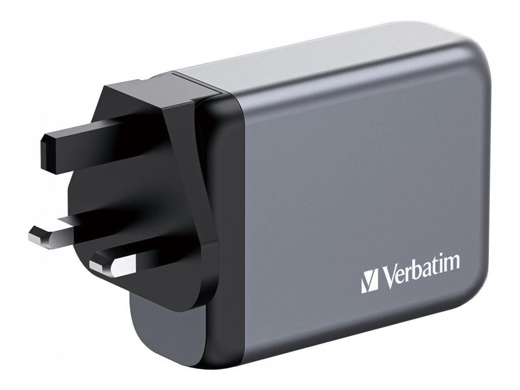 Verbatim Netzteil - GaN - 100 Watt - 5 A - PD 3.0, PDPPS, QC 3.0 - 4 Ausgabeanschlussstellen (3 x USB-C, USB)