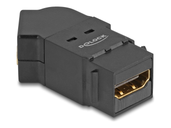 Delock HDMI Verlängerungsadapter - HDMI weiblich Paneel montierbar zu HDMI weiblich gewinkelt - Schwarz - Keystone-Buchse, unterstützt 8K 60 Hz (7680 x 4320)