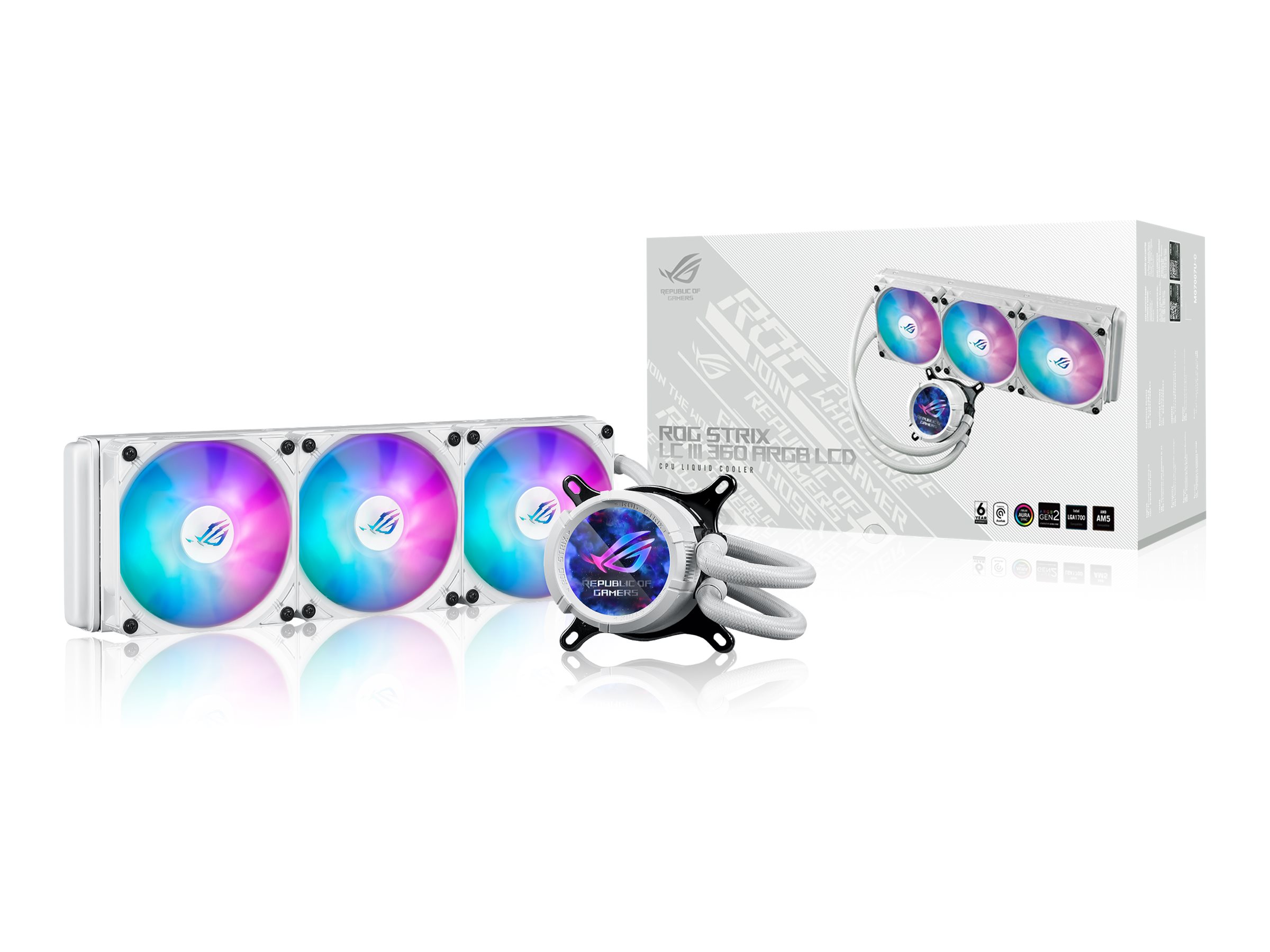 ASUS ROG STRIX LC III 360 ARGB LCD - White Edition - Prozessor-Flüssigkeitskühlsystem - (für AM4, LGA1200, LGA1700, AM5, LGA115x Socket)