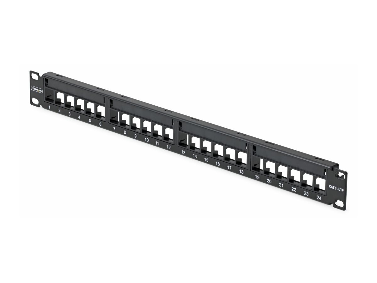 StarTech.com Startech - Leeres Keystone-Patchpanel - for RJ45 - geeignet für Wandmontage, Rack montierbar - CAT 5e6 - UTP - Schwarz - 1U - 48.3 cm (19")