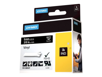 Dymo Rhino Coloured Vinyl - Vinyl - permanenter Klebstoff - Weiß auf Schwarz - Rolle (1 cm x 5,5 m)