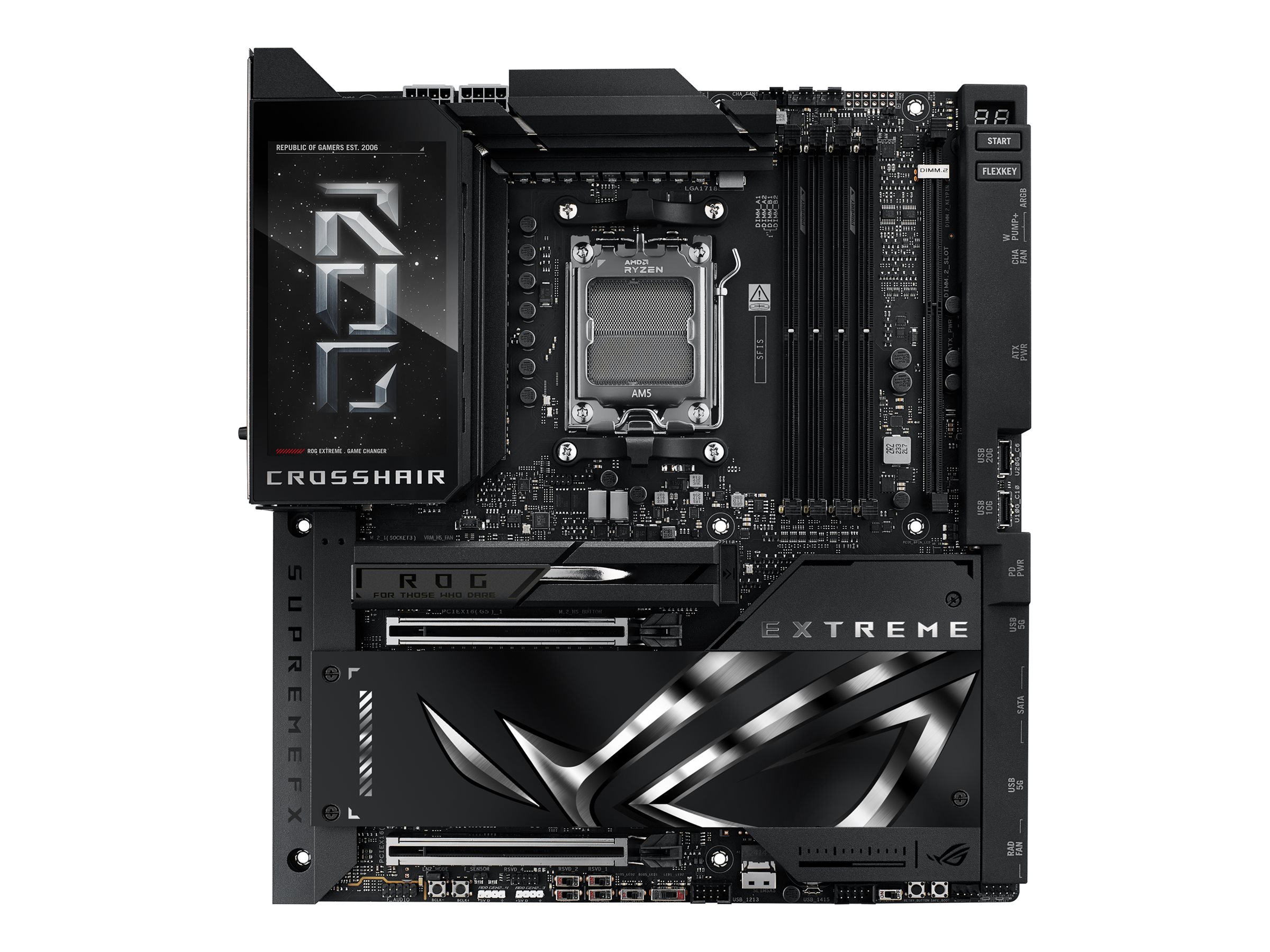 ASUS ROG CROSSHAIR X870E EXTREME - Motherboard - ATX - Socket AM5 - AMD X870E Chipsatz - USB4, USB-C 3.2 Gen2, USB 3.2 Gen 2, USB-C 3.2 Gen 2x2, USB 3.2 Gen 1 - Wi-Fi 7, Bluetooth, 5 Gigabit Ethernet, 10 Gigabit LAN - Onboard-Grafik (CPU erforderlich)