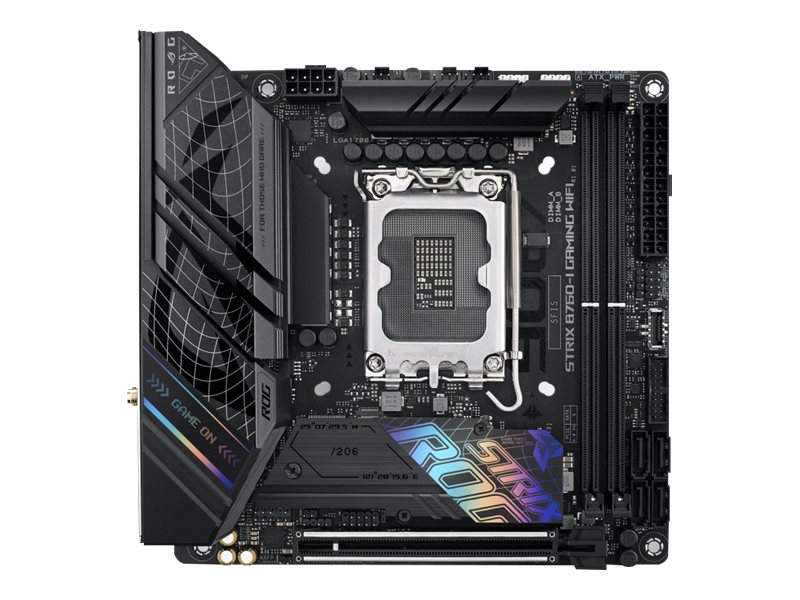 ASUS ROG STRIX B760-I GAMING WIFI - Motherboard - Mini-ITX - LGA1700-Sockel - B760 Chipsatz - USB 3.2 Gen 1, USB-C 3.2 Gen 1, USB-C 3.2 Gen 2x2, USB-C 3.2 Gen2 - 2.5 Gigabit LAN, Wi-Fi 6E, Bluetooth - Onboard-Grafik (CPU erforderlich)