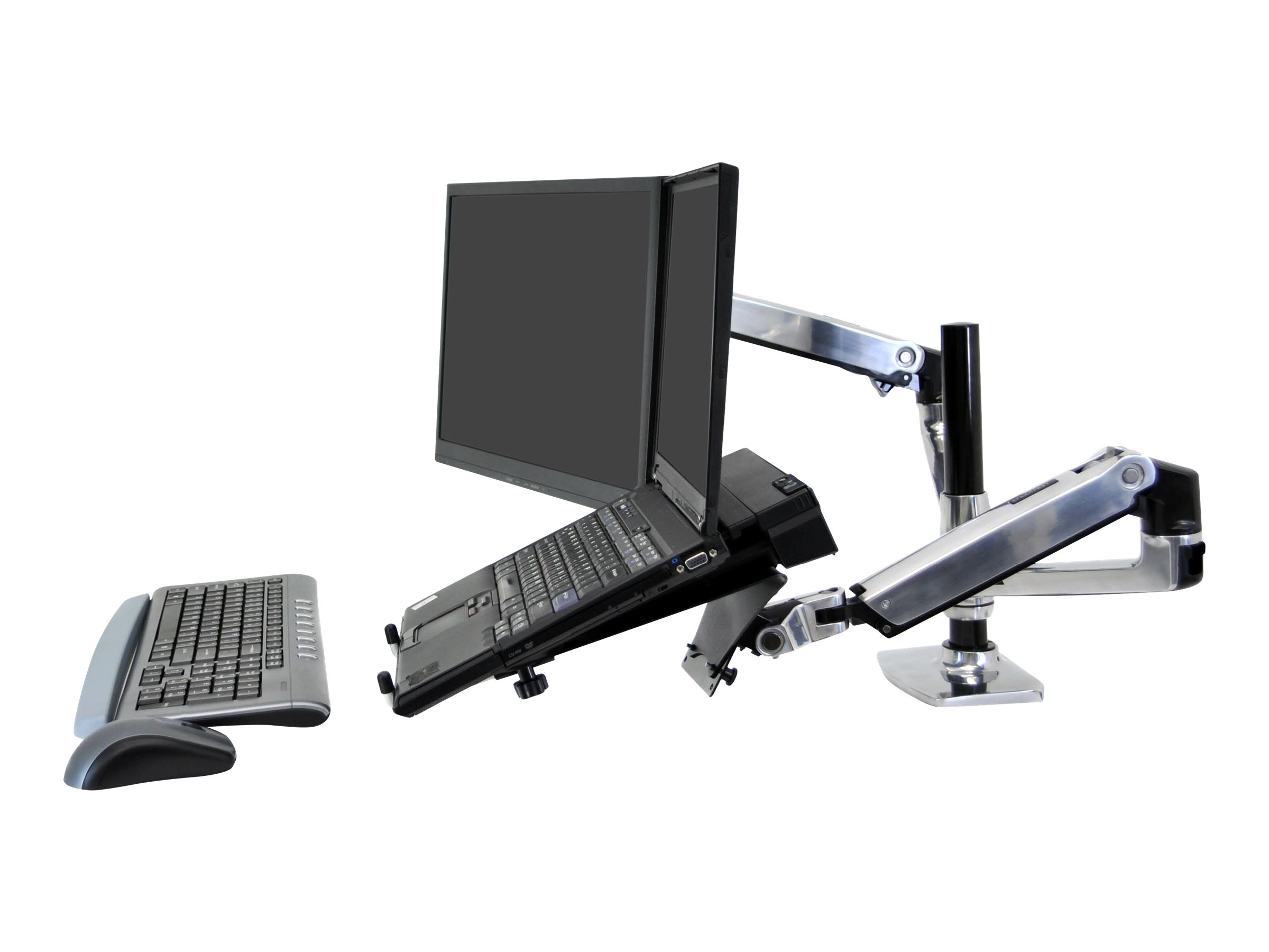 "Ergotron LX - Befestigungskit (Spannbefestigung für Tisch, Tischplattenbohrung, Stange, 2 Gelenkarme, 2 Erweiterungsklammern, Notebook-Ablage) - für 2 LCD-Displays oder LCD-Display und Notebook - Polished Aluminum - Bildschirmgröße bis zu 61 cm (bis zu 