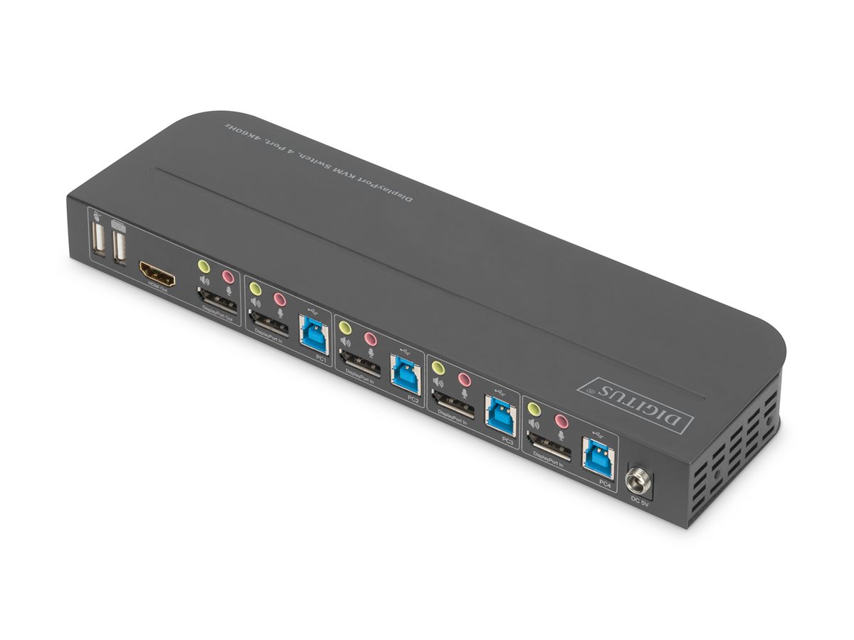 DIGITUS KVM-Switch, 4-Port, 4K60Hz, 4 x DP in, 1 x DPHDMI out