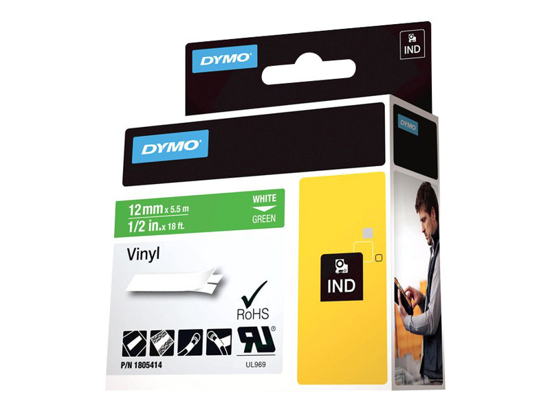 Dymo Rhino Coloured Vinyl - Vinyl - weiß auf grün - Rolle (1,2 cm x 5,5 m)