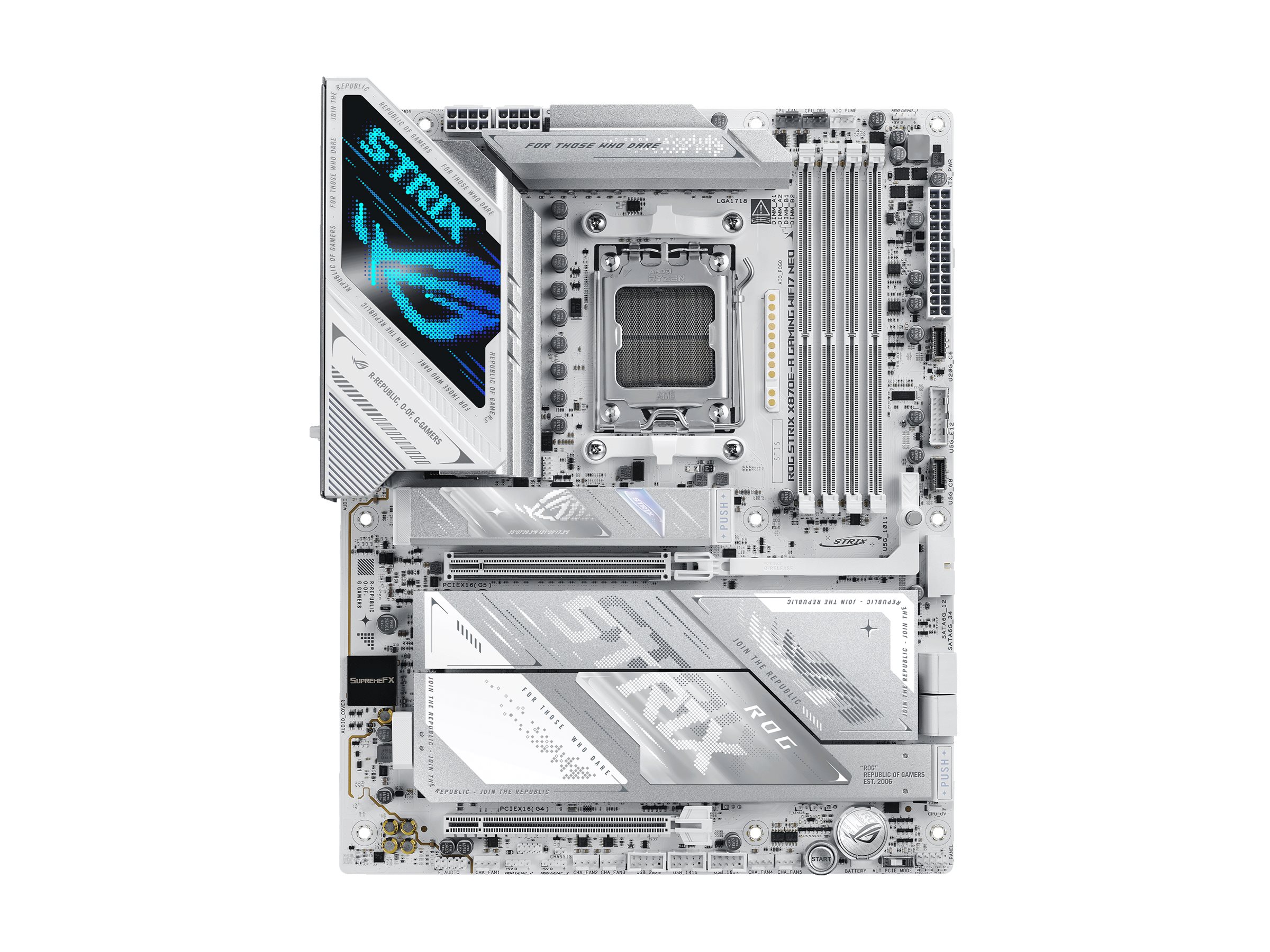 "ASUS ROG STRIX X870E-A GAMING WIFI7 NEO - Motherboard - ATX - Socket AM5 - AMD X870E Chipsatz - USB4, USB 3.2 Gen 1, USB-C 3.2 Gen 1, USB-C 3.2 Gen 2x2, USB 3.2 Gen 2, USB-C 3.2 Gen2 - Wi-Fi 7, 5 Gigabit Ethernet, Bluetooth - Onboard-Grafik (CPU erforder