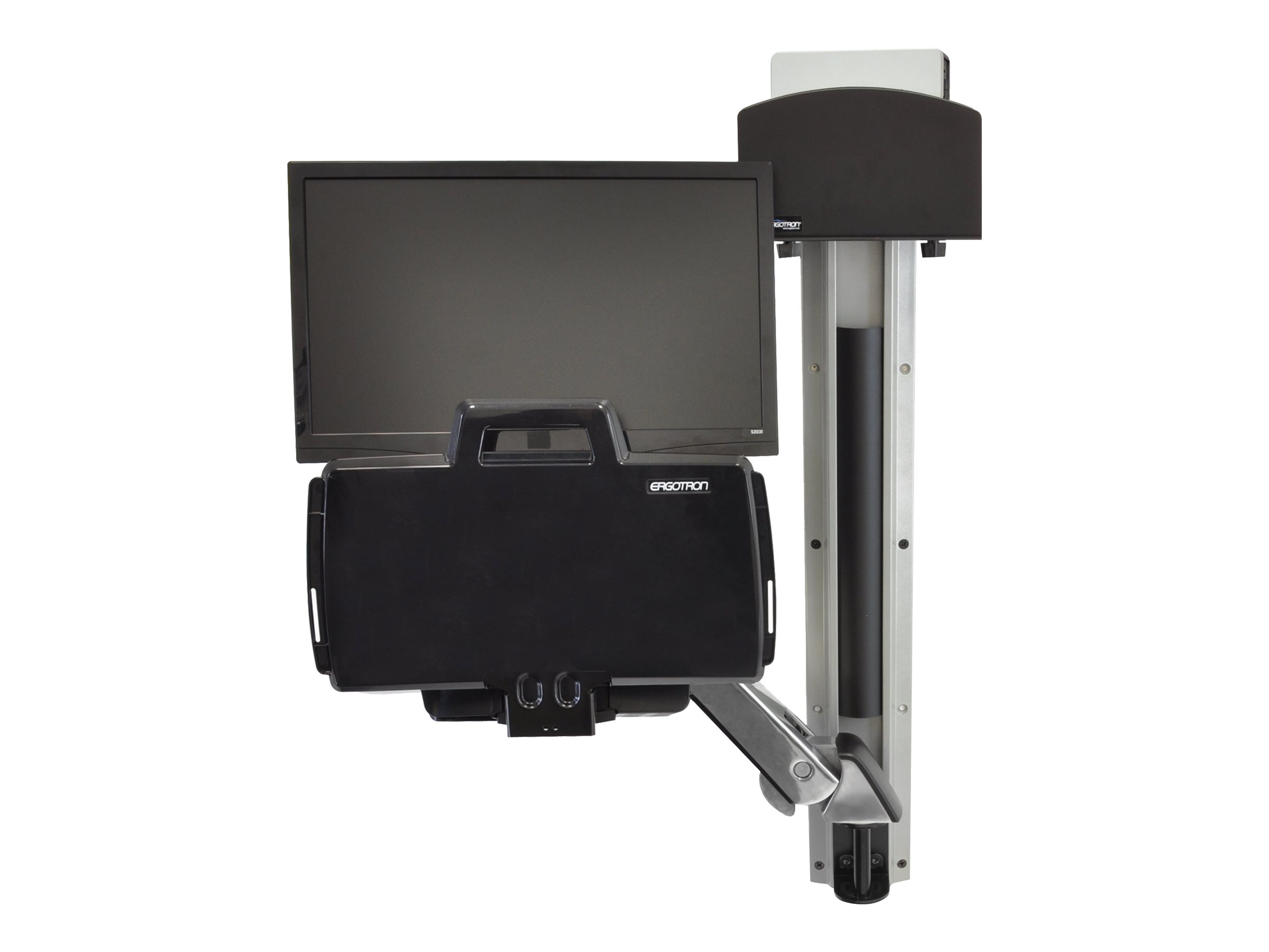 "Ergotron Sit-Stand Combo System Mit CPU-Halter klein - Befestigungskit (CPU-Halter, 2 Schienenabdeckungen, 2 Kabelkanäle, Handgelenkkissen, einstellbarer Monitorarm, VESA-Halterung, Wandschiene 34", Montagesystem mit CPU-Halterung und Armen, Tastaturabl