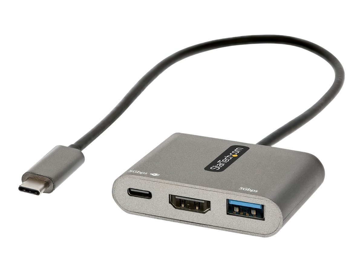 StarTech.com USB-C Multiport Adapter, USB-C auf HDMI 4K Anschluss, 100W PD, USB 3.0 Hub 5Gbits (1xTyp-C 1xA)