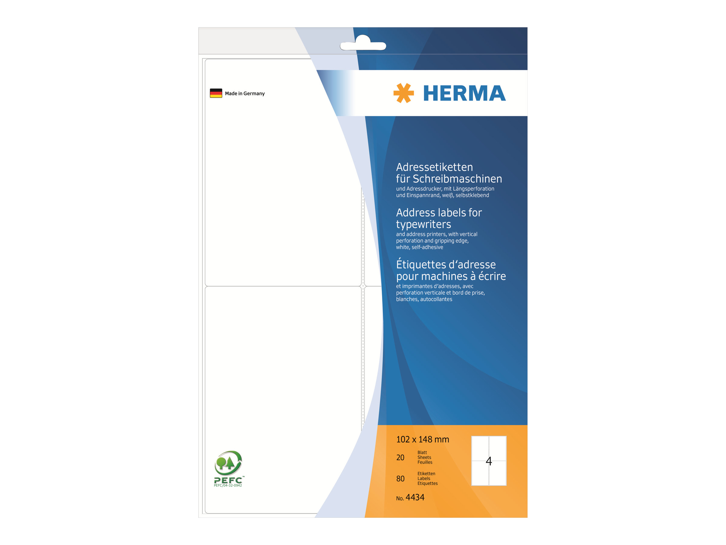 HERMA Selbstklebend - weiß - 102 x 148 mm 80 Etikett(en) (20 Bogen x 4)