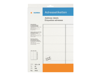 HERMA Papier - matt - permanent selbstklebend - perforiert - weiß - 102 x 38 mm 280 Etikett(en) (20 Bogen x 14)