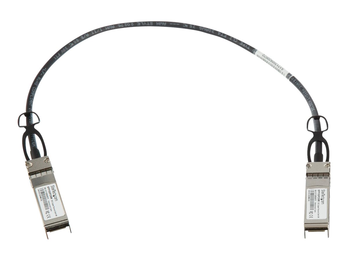 StarTech.com MSA Uncoded Compatible 0.5m 10G SFP+ to SFP+ Direct Attach Breakout Cable Twinax, 10 GbE SFP+ Copper DAC 10 Gbps Low Power Passive Transceiver Module DAC, 10GE Breakout Cable - Lifetime Warranty (SFP10GPC05M)