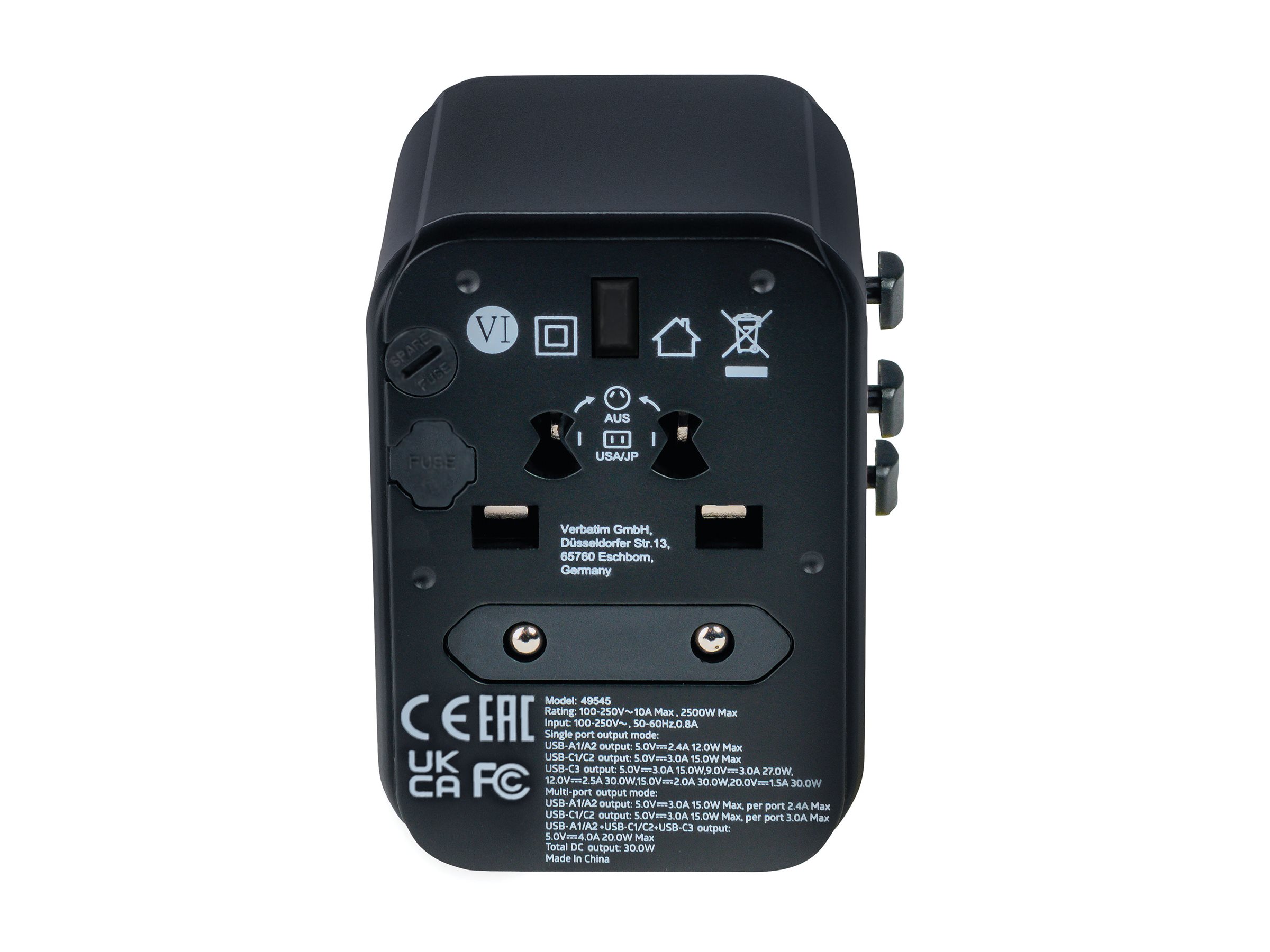 Verbatim UTA-03 - Netzteil - 30 Watt - PD 3.0, QC 3.0 - 4 Ausgabeanschlussstellen (USB, 24 pin USB-C)