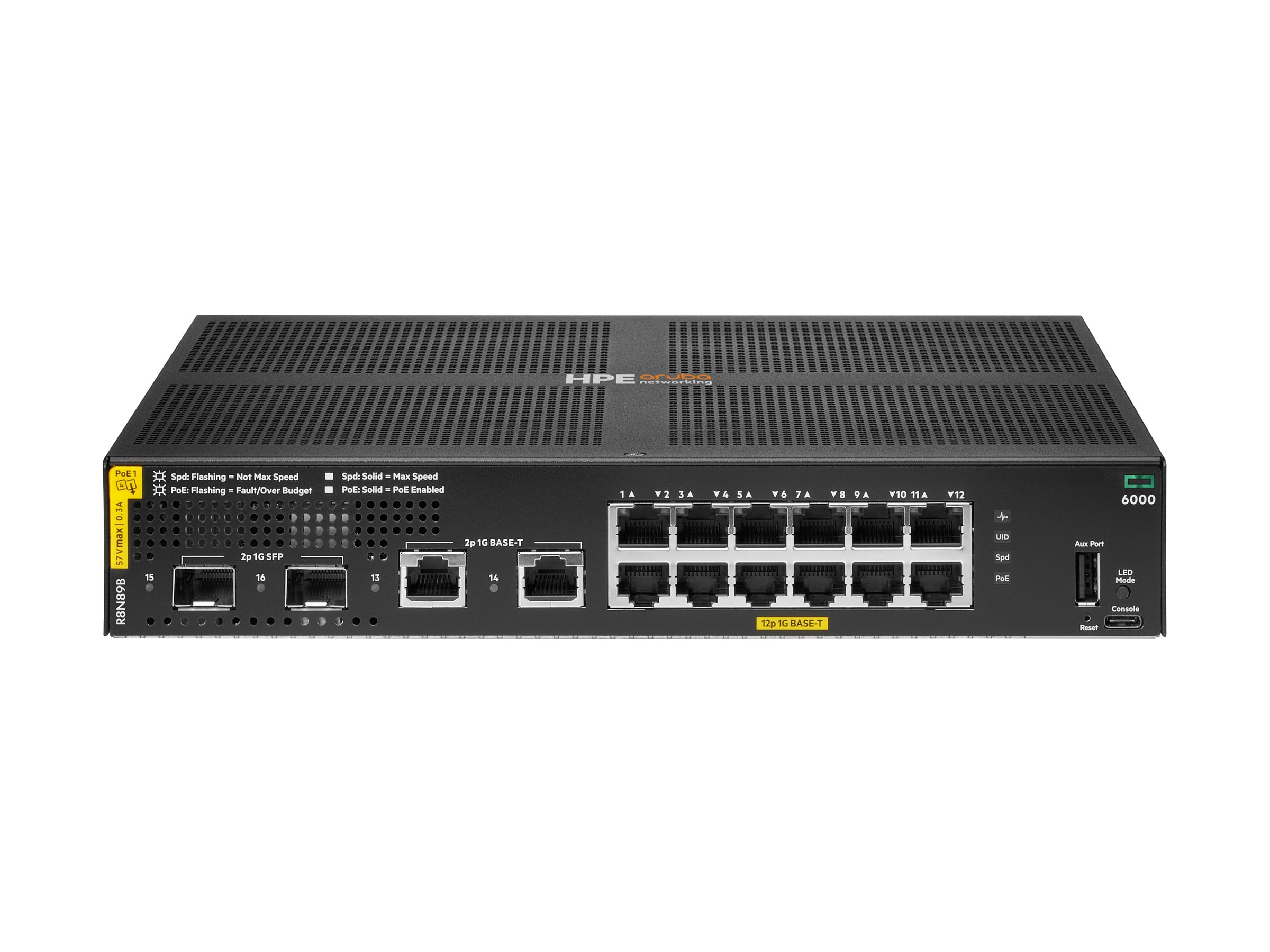 HPE Aruba Networking CX 6000 12p 10M100M1G Class4 PoE 2p SFP 1G 139W Switch - Switch - managed - 12 x 101001000 (PoE+)