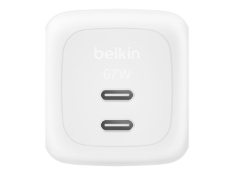 Belkin BoostCharge Pro - Netzteil - GaN - 67 Watt - Fast Charge, PD 3.1PPS - 2 Ausgabeanschlussstellen (2 x USB-C)