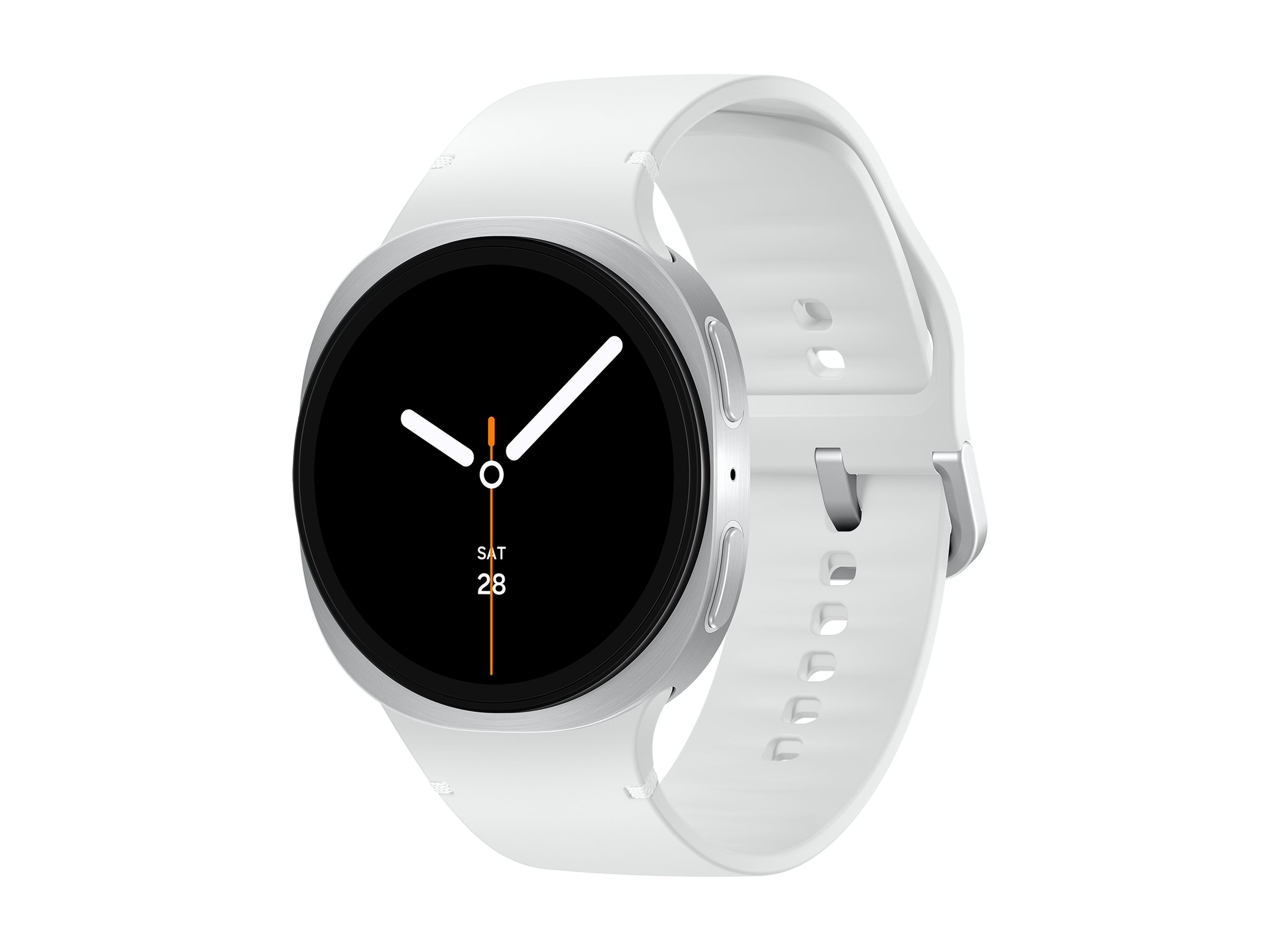 Samsung Galaxy Watch8 - 44 mm - silber - intelligente Uhr mit Sportband - Gummi - weiß - Bandgröße ML - Anzeige 3.7 cm (1.47")
