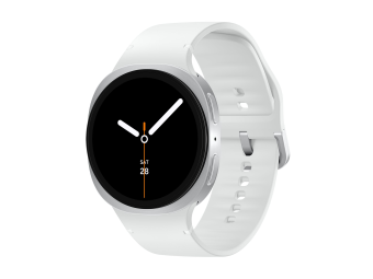 Samsung Galaxy Watch8 - 44 mm - silber - intelligente Uhr mit Sportband - Gummi - weiß - Bandgröße ML - Anzeige 3.7 cm (1.47")