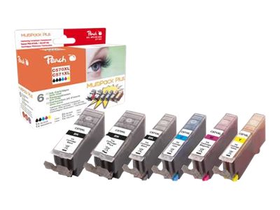 Peach Multi Pack Plus XL - 6er-Pack - Schwarz, Gelb, Cyan, Magenta - kompatibel - Tintenpatrone (Alternative zu Canon CLI-571BKXL, Canon CLI-571CXL, Canon CLI-571MXL, Canon CLI-571YXL, Canon PGI-570PGBKXL)