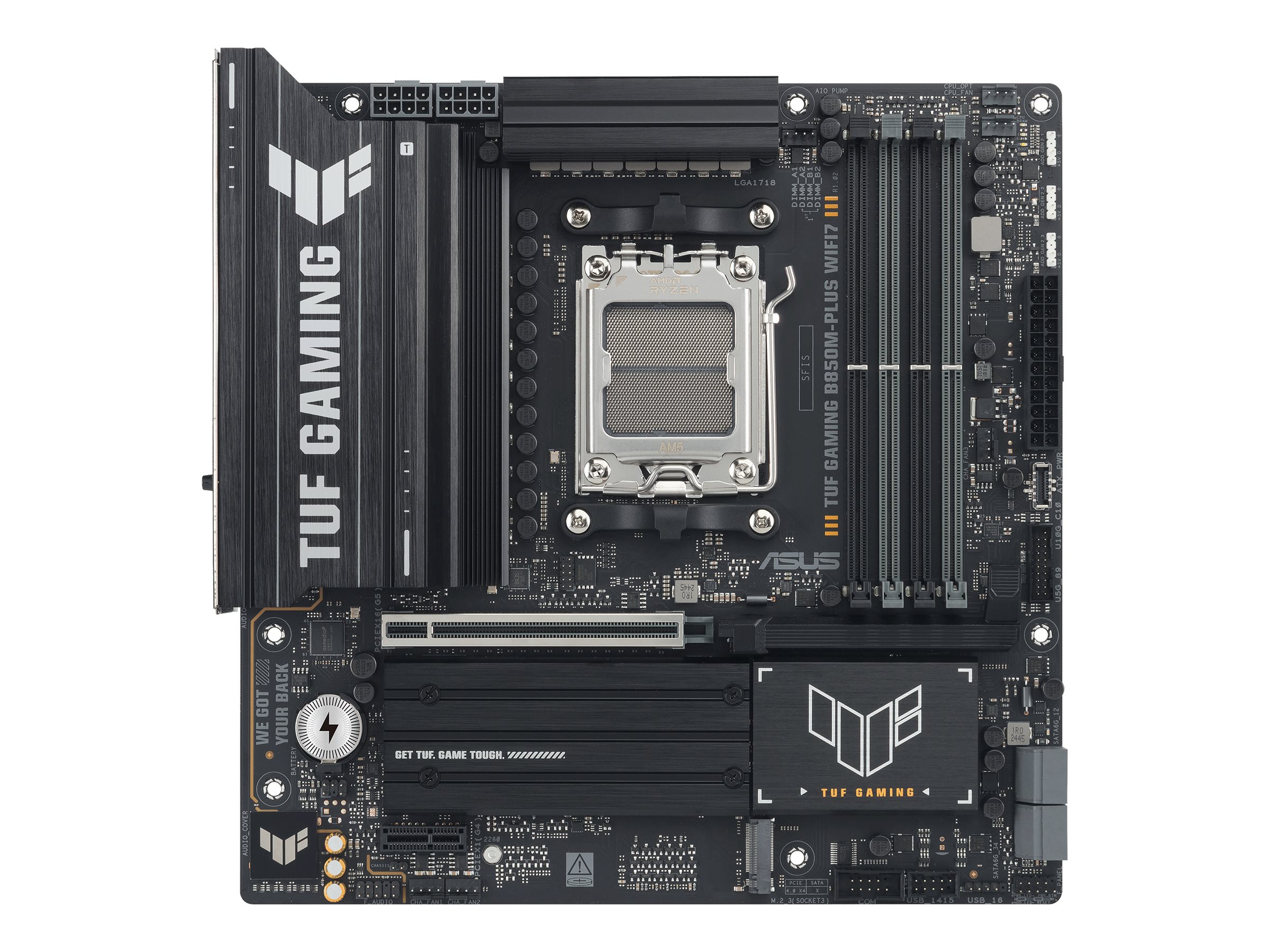 ASUS TUF GAMING B850M-PLUS WIFI7 - Motherboard - micro ATX - Socket AM5 - AMD B850 Chipsatz - USB-C 3.2 Gen 2x2, USB 3.2 Gen 2, USB 3.2 Gen 1, USB-C 3.2 Gen2 - Wi-Fi 7, Bluetooth, 2.5 Gigabit LAN - Onboard-Grafik (CPU erforderlich)