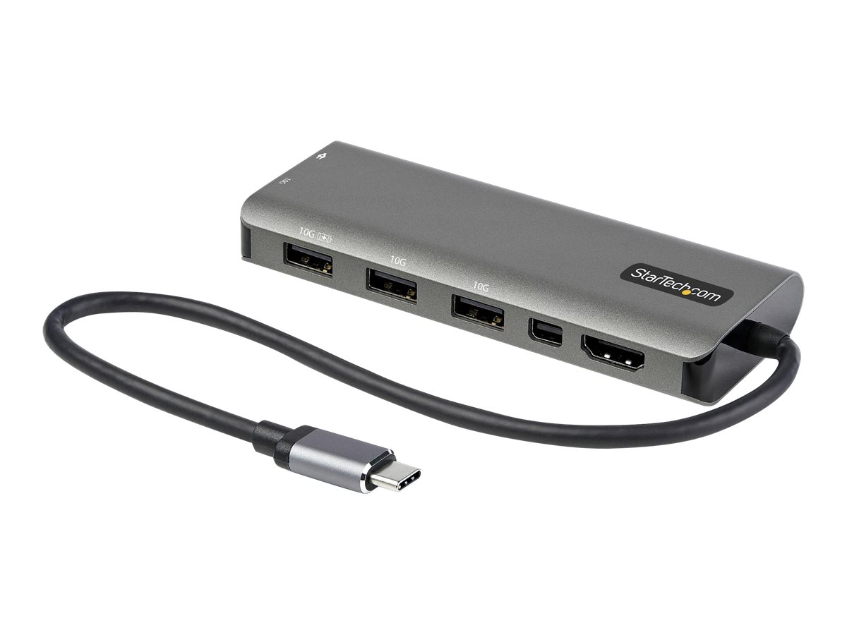 StarTech.com USB-C Multiport Adapter - USB-C auf HDMI oder Mini DisplayPort 4K 60Hz, 100W Power Delivery Pass-Through, 4-Port 10 Gbits USB Hub - USB Typ-C Mini Dock - 30cm Kabel (DKT31CMDPHPD)