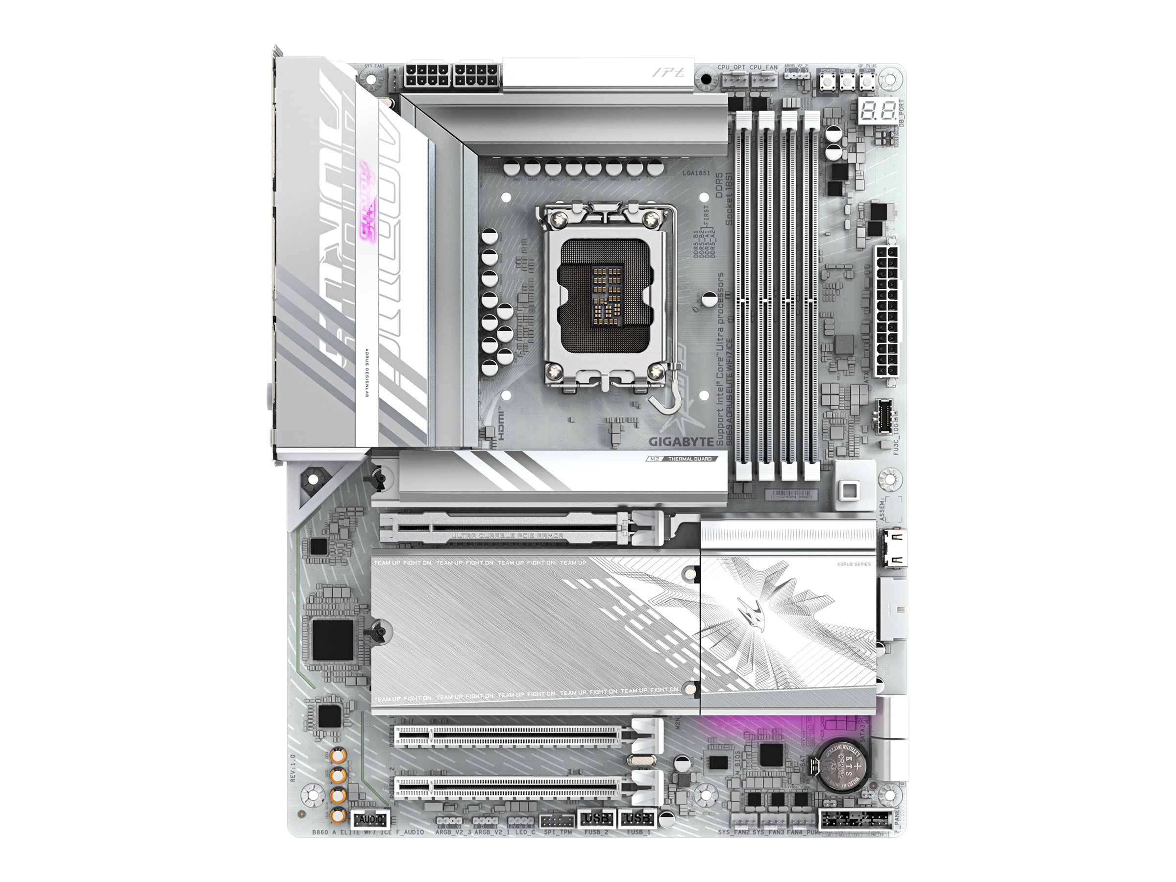 Gigabyte AORUS B860 ELITE WIFI7 ICE - 1.X - Motherboard - ATX - LGA1851-Sockel - B860 Chipsatz - USB4, USB-C 3.2 Gen2, USB 3.2 Gen 1, USB 3.2 Gen 2 - Bluetooth, 2.5 Gigabit LAN, Wi-Fi 7 - Onboard-Grafik (CPU erforderlich)