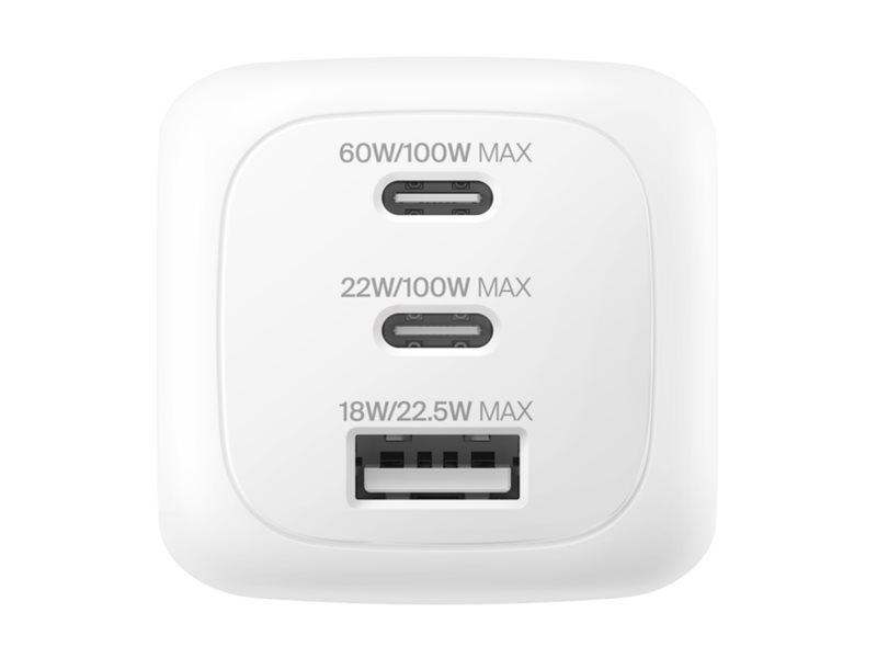 Belkin BoostCharge Pro - Netzteil - GaN - 100 Watt - PD 3.1PPS - 3 Ausgabeanschlussstellen (2 x USB-C, USB)