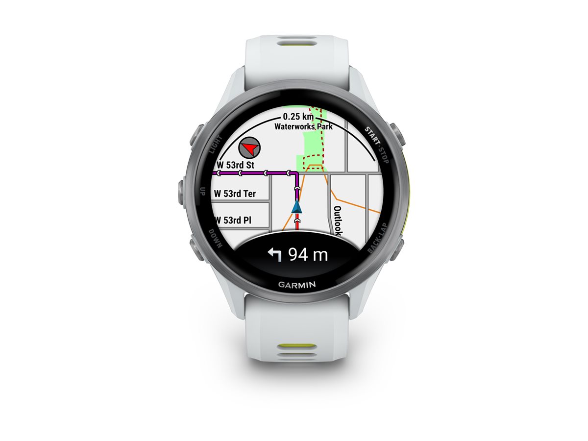 Garmin Forerunner 970 - Whitestone - Sportuhr mit Band - Silikon - weisssteintranslucent amp gelb - Handgelenkgröße 135-205 mm - Anzeige 3.53 cm (1.4")
