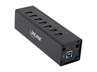 InLine USB 3.2 Hub - 7 Port - Aluminiumgehäuse - schwarz - mit 2,5 A Netzteil