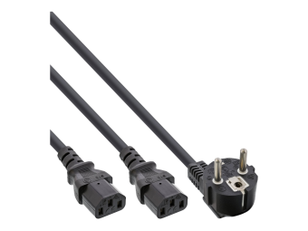 InLine Netz-Y-Kabel - 1x Schutzkontakt ST zu 2x Kaltgeräte ST - 1,8m