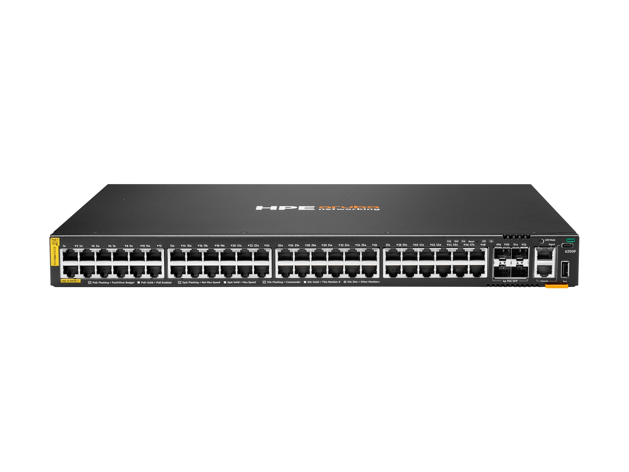 HPE Aruba Networking CX 6200F 48G Class4 PoE 4SFP+ 740W Switch - Switch - max. Stapelentfernung 10 km - L3 - managed - 48 x 101001000 (PoE+)