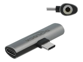 Delock USB-C zu Kopfhöreranschluss  Ladeadapter - 24 pin USB-C männlich zu Mini-Stecker, 24 pin USB-C weiblich - Grau - USB Power Delivery (60W)