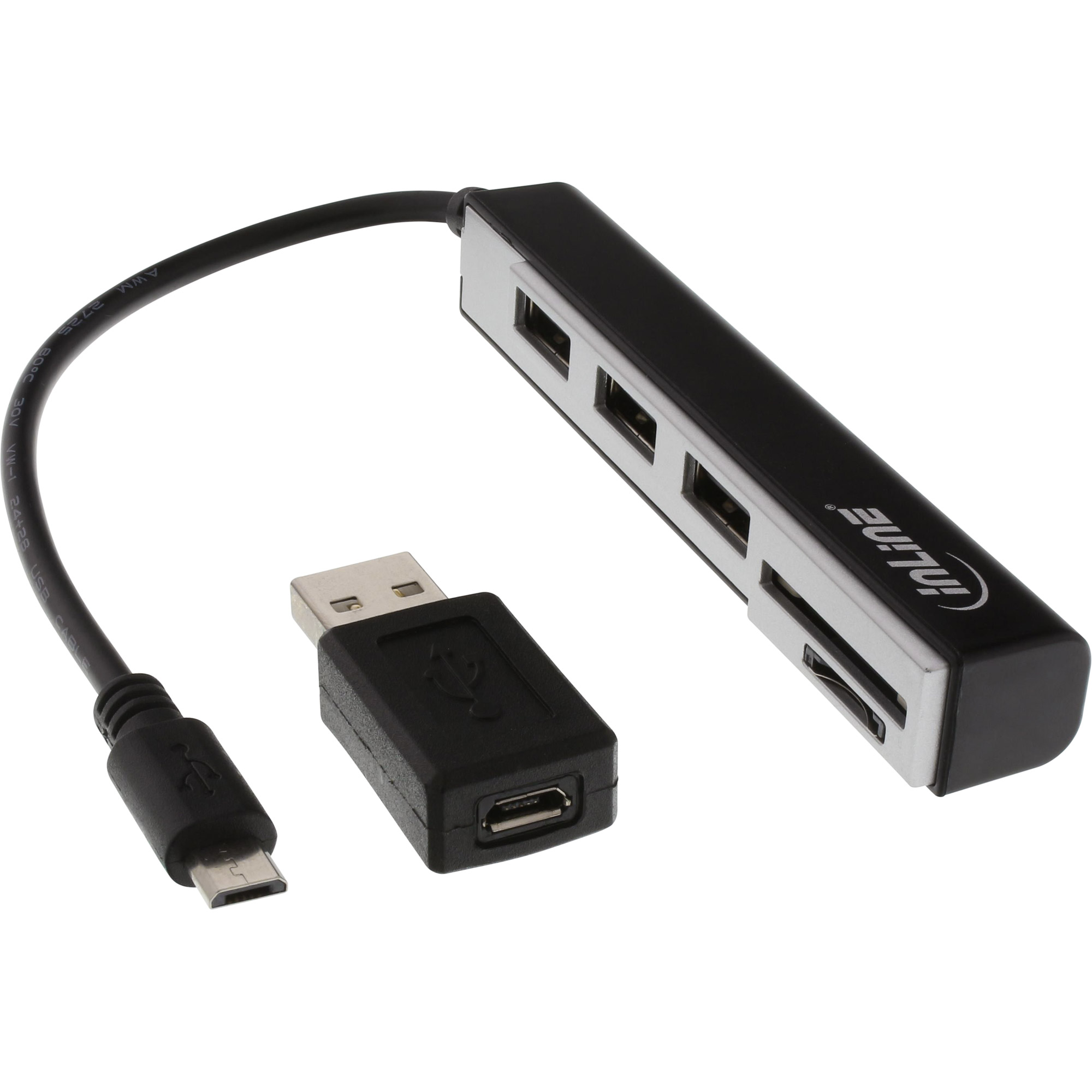 InLine USB OTG Cardreader & 3-fach USB 2.0 Hub - für SDXCmicroSD - mit Adapter