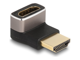 Delock Highspeed - HDMI-Adapter mit Ethernet - HDMI männlich zu HDMI weiblich nach unten abgewinkelt - SchwarzGrau - unterstützt 8K 60 Hz (7680 x 4320)