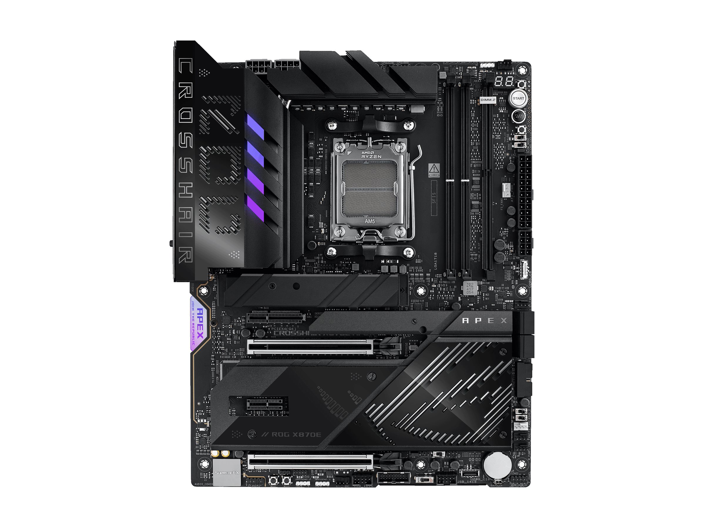 ASUS ROG CROSSHAIR X870E APEX - Motherboard - ATX - Socket AM5 - AMD X870E Chipsatz - USB4, USB-C 3.2 Gen2, USB 3.2 Gen 2, USB 3.2 Gen 1, USB-C 3.2 Gen 2x2 - Wi-Fi 7, Bluetooth, 5 Gigabit Ethernet - Onboard-Grafik (CPU erforderlich)