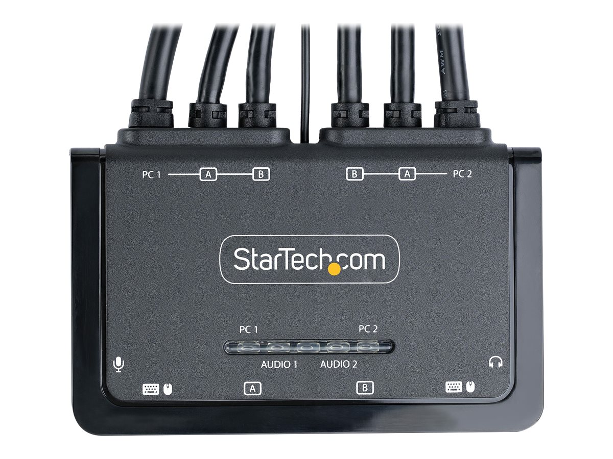 StarTech.com 2-Port Dual-Monitor HDMI Cable KVM Switch 4K 60Hz Compact KVM with 5ft1.5m USB-AHDMIAudio Integrated Cables Bus Powered - Remote Push ButtonHotkey Switching (C2-DH46-UA2-CBL-KVM)