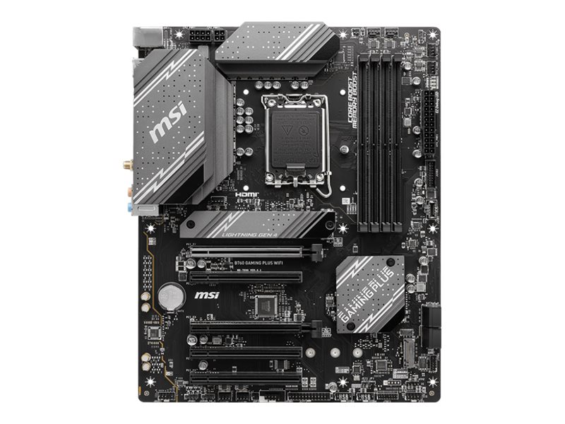 MSI B760 GAMING PLUS WIFI - Motherboard - ATX - LGA1700 Sockel - B760 Chipsatz - USB 3.2 Gen 1, USB 3.2 Gen 2, USB-C 3.2 Gen2 - 2.5 Gigabit LAN, Wi-Fi 6E, Bluetooth - Onboard-Grafik (CPU erforderlich)