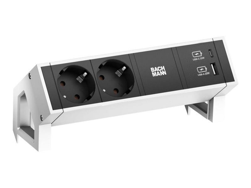 Bachmann DESK 2 - Steckdosenleiste - Inklusive Montageschelle - Wechselstrom 250 V - Eingabe, Eingang GST18i3 - Ausgangsanschlüsse 2 (2 x CEE 73, 24 pin USB-C, USB)