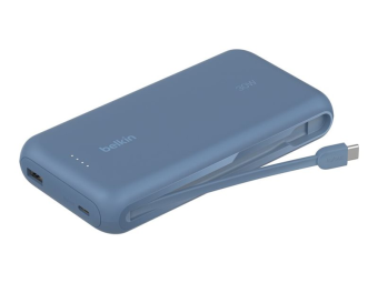 Belkin BoostCharge - Powerbank - mit integriertem Kabel - 20000 mAh - 30 Watt - PD - 3 Ausgabeanschlussstellen (2 x USB-C, USB)