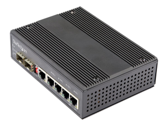 StarTech.com Industrial 6 Port Gigabit Ethernet Switch - 4 PoE RJ45 +2 SFP Slots 30W PoE+ 12-48VDC 101001000 Power Over Ethernet LAN Switch -40&degC bis 75&degC Hutschienenmontage (IES1G52UP12V)
