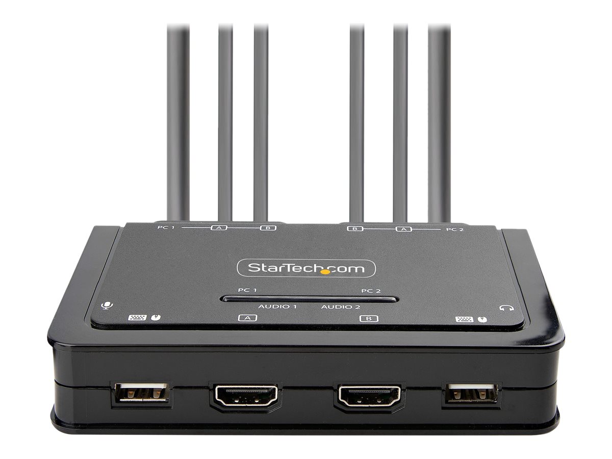 StarTech.com 2-Port Dual-Monitor HDMI Cable KVM Switch 4K 60Hz Compact KVM with 5ft1.5m USB-AHDMIAudio Integrated Cables Bus Powered - Remote Push ButtonHotkey Switching (C2-DH46-UA2-CBL-KVM)