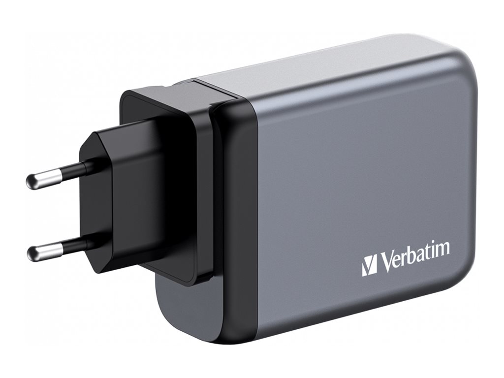 Verbatim Netzteil - GaN - 100 Watt - 5 A - PD 3.0, PDPPS, QC 3.0 - 4 Ausgabeanschlussstellen (3 x USB-C, USB)