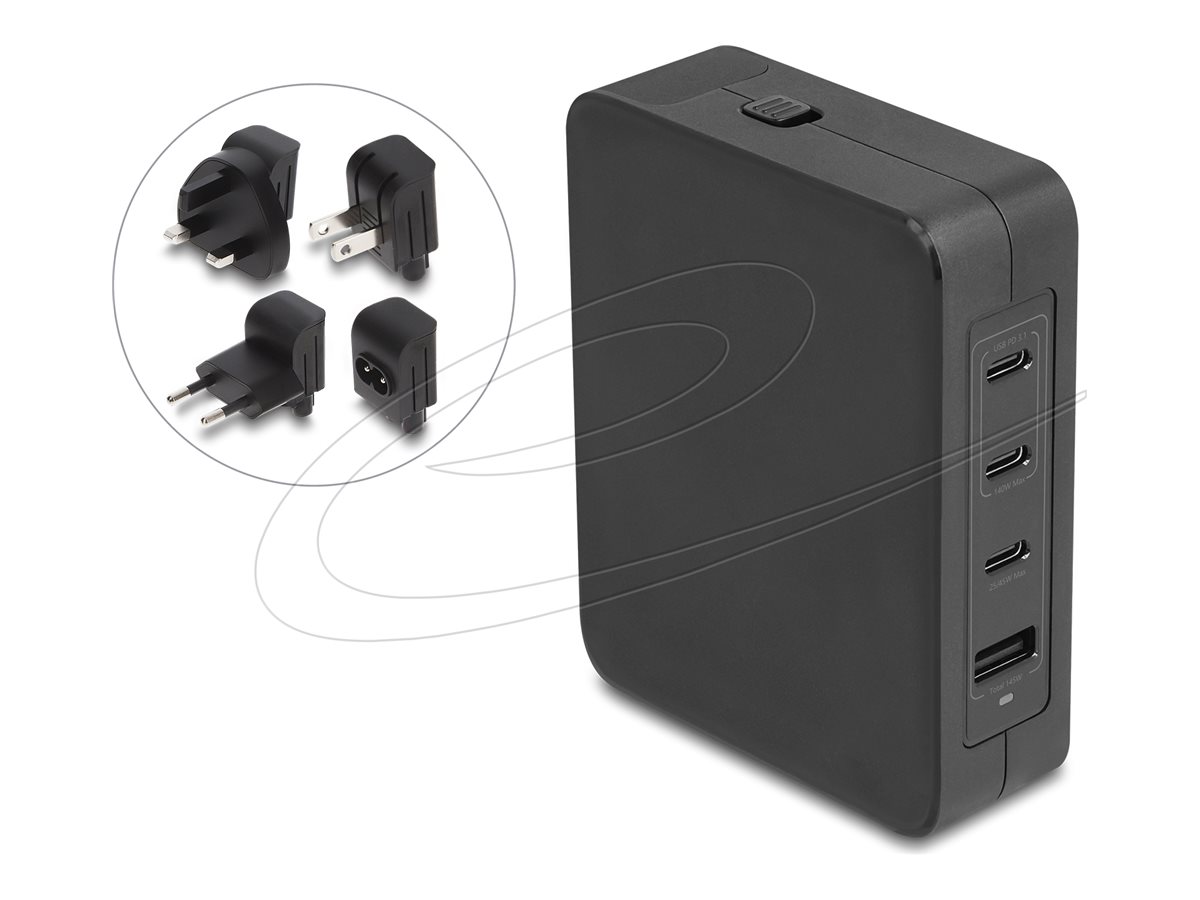 Delock Netzteil - GaN, 3 x USB-C PD 3.1 and 1 x USB-A with 145W power adapter EUUSUK