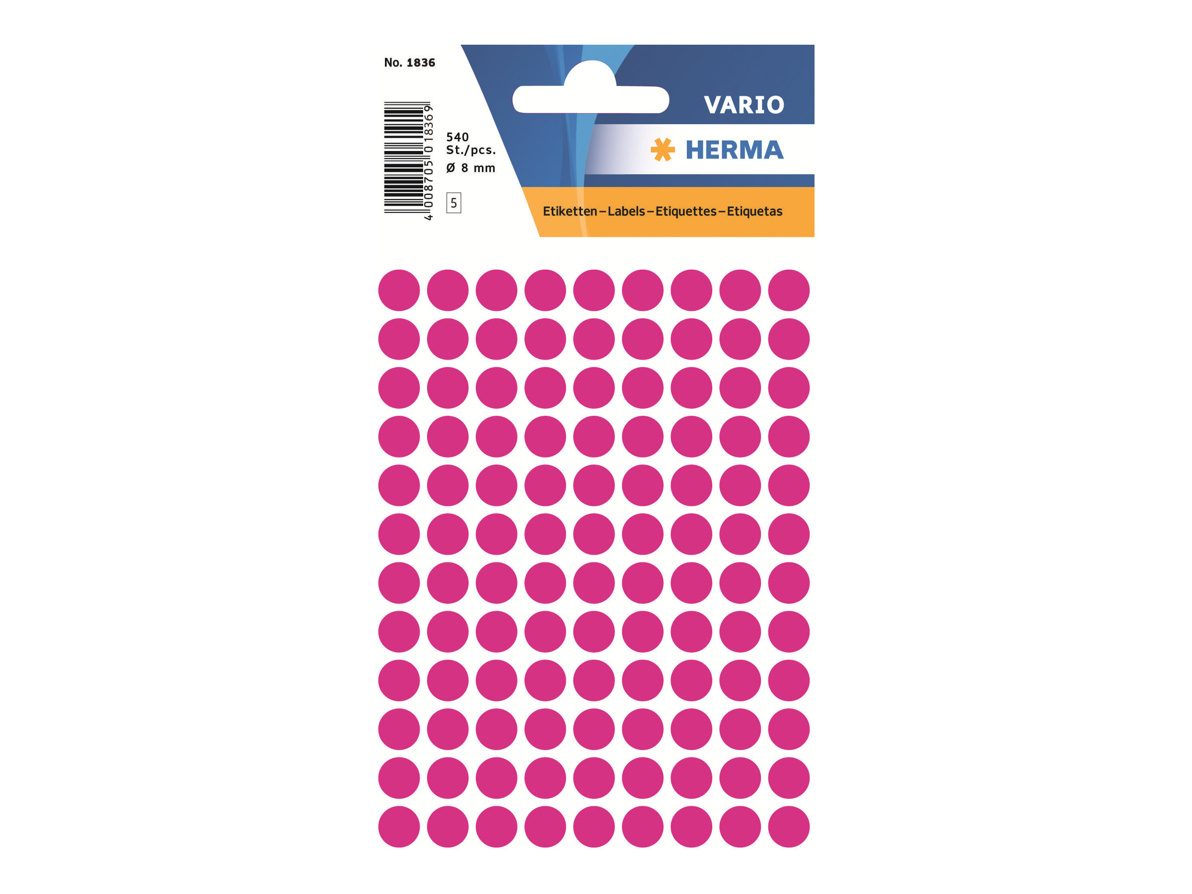 HERMA Selbstklebend - pink - 8 mm rund 540 Etikett(en) (5 Bogen x 108)