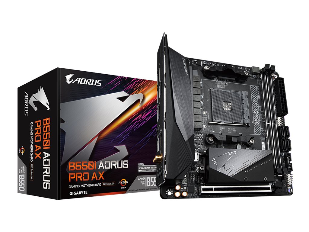 Gigabyte B550I AORUS PRO AX - 1.0 - Motherboard - Mini-ITX - Socket AM4 - AMD B550 Chipsatz - USB-C Gen2, USB 3.2 Gen 1, USB 3.2 Gen 2 - 2.5 Gigabit LAN, Bluetooth, Wi-Fi - Onboard-Grafik (CPU erforderlich)