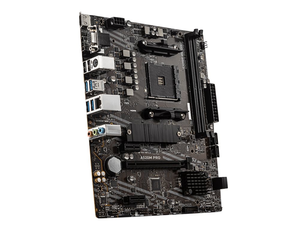 MSI A520M PRO - Motherboard - micro ATX - Socket AM4 - AMD A520 Chipsatz - USB 3.2 Gen 1 - Gigabit LAN - Onboard-Grafik (CPU erforderlich)