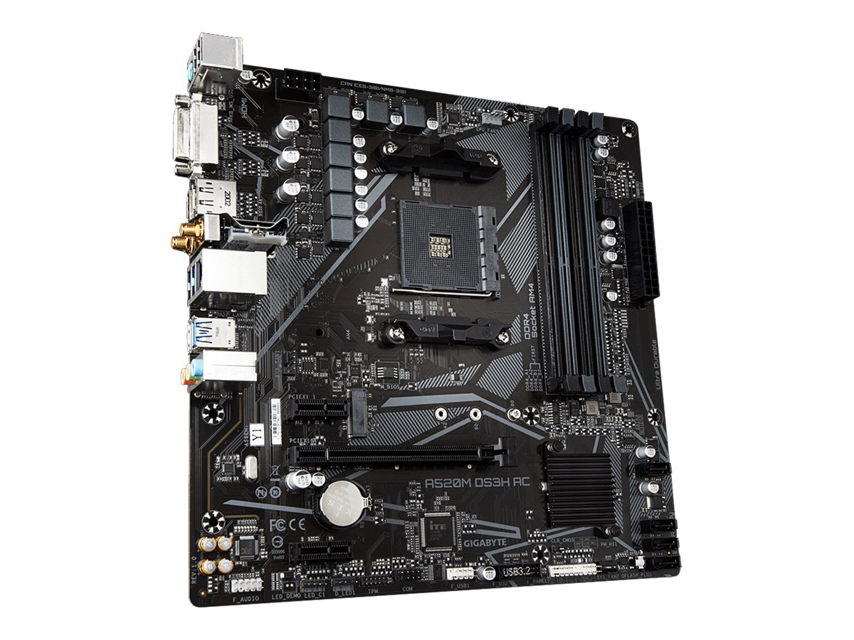 Gigabyte A520M DS3H AC - 1.X - Motherboard - micro ATX - Socket AM4 - AMD A520 Chipsatz - USB 3.2 Gen 1 - Gigabit LAN, Wi-Fi, Bluetooth - Onboard-Grafik (CPU erforderlich)