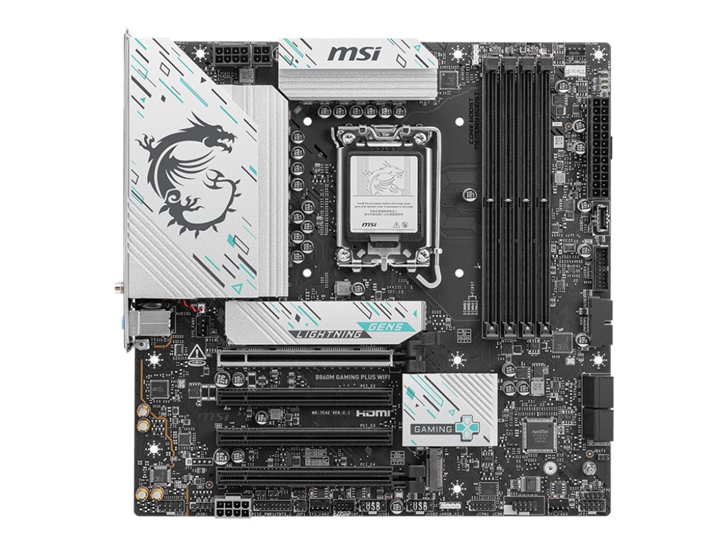 MSI B860M GAMING PLUS WIFI - Motherboard - micro ATX - LGA1851 Sockel - B860 Chipsatz - USB-C 3.2 Gen2, USB-C 3.2 Gen 1, USB 3.2 Gen 1 - 5 Gigabit Ethernet, Wi-Fi 7, Bluetooth - Onboard-Grafik (CPU erforderlich)